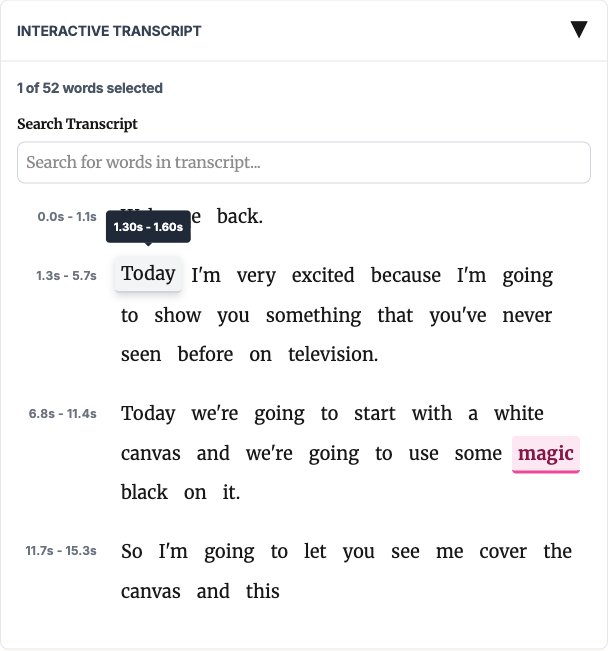 Click words directly in the transcript